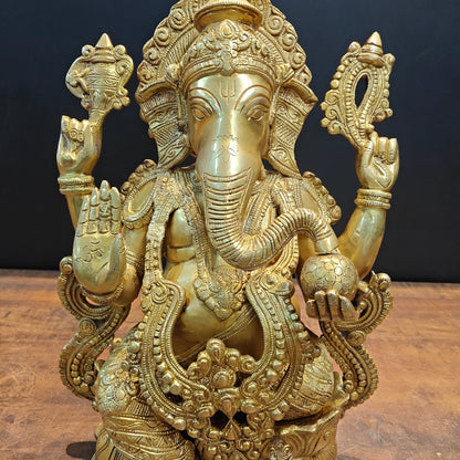 Brass Ganesha Idol Seated On Lotus Base 22 Inches by vendor-unknown - Hindu Gods (View 2)
