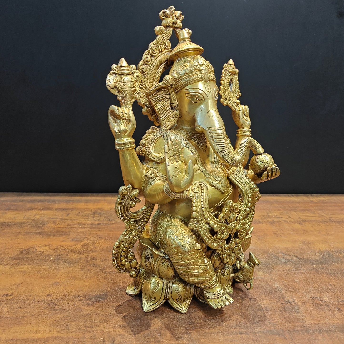 Brass Ganesha Idol Seated On Lotus Base 22 Inches