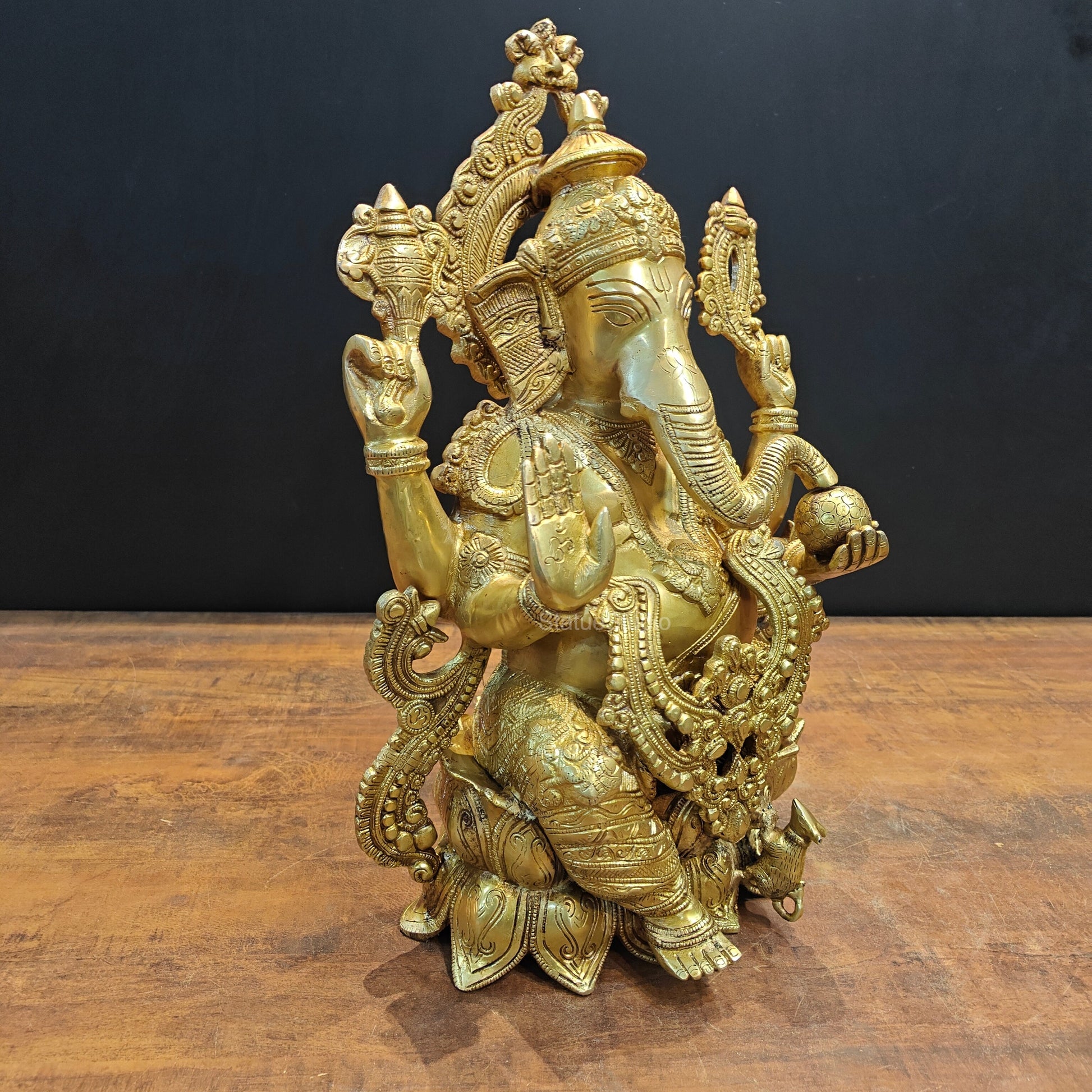 Brass Ganesha Idol Seated On Lotus Base 22 Inches - Image 4