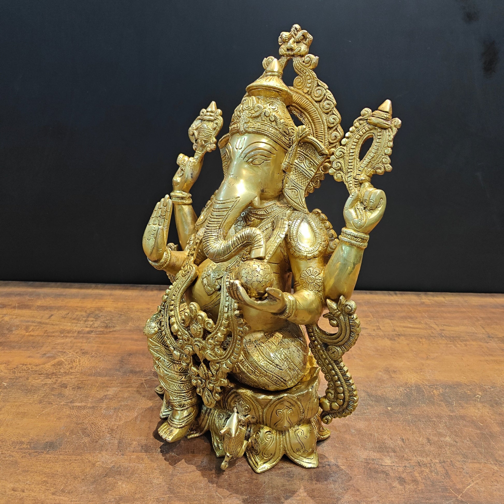 Brass Ganesha Idol Seated On Lotus Base 22 Inches - Image 5