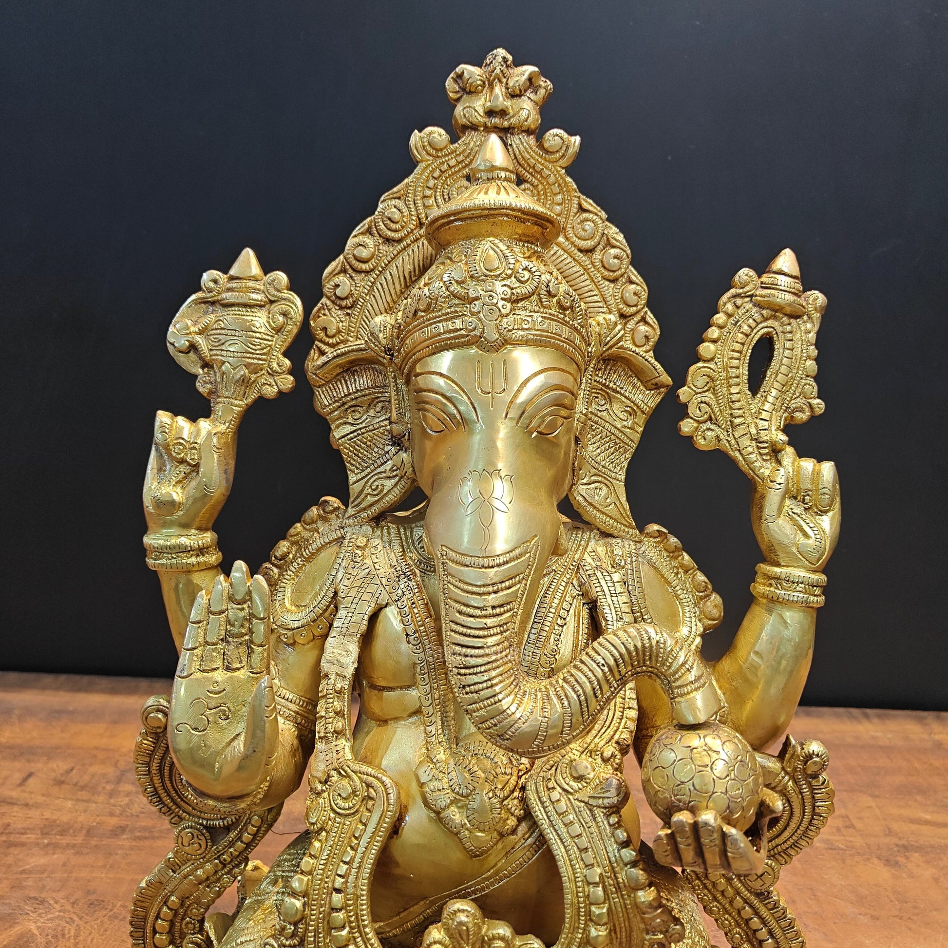 Brass Ganesha Idol Seated On Lotus Base 22 Inches - Image 6