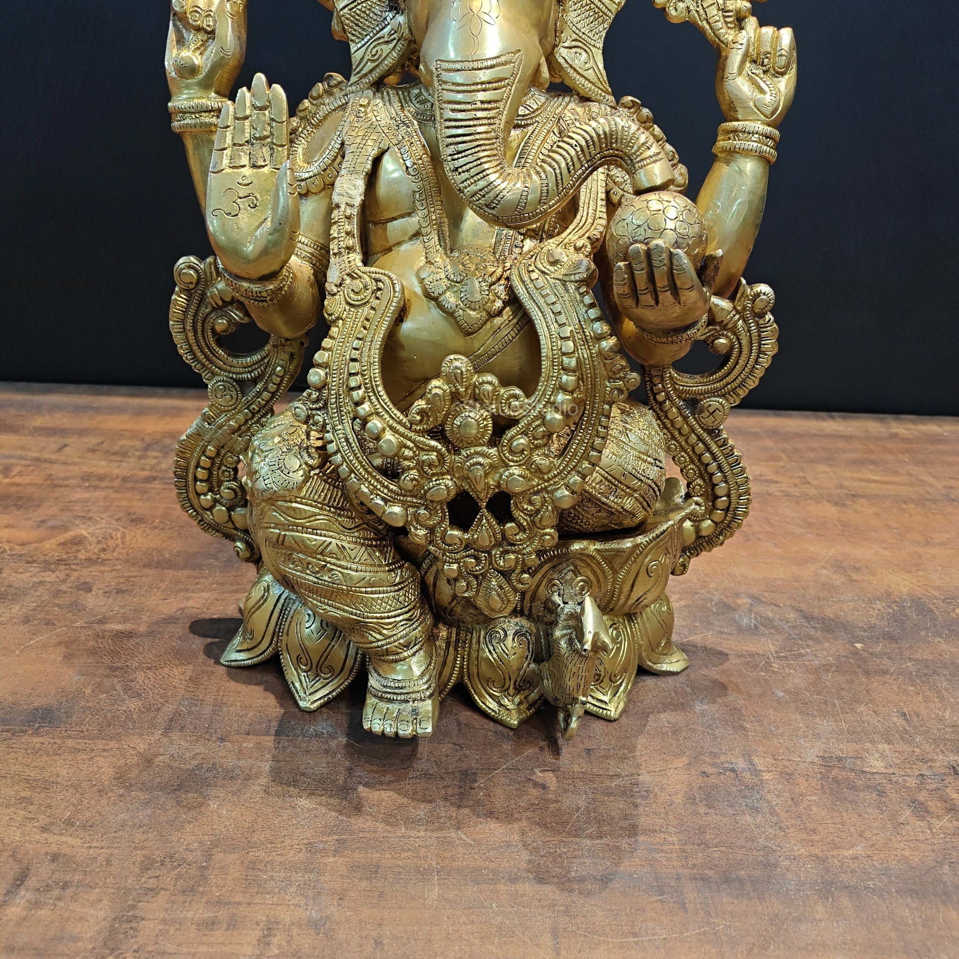 Brass Ganesha Idol Seated On Lotus Base 22 Inches - Image 7