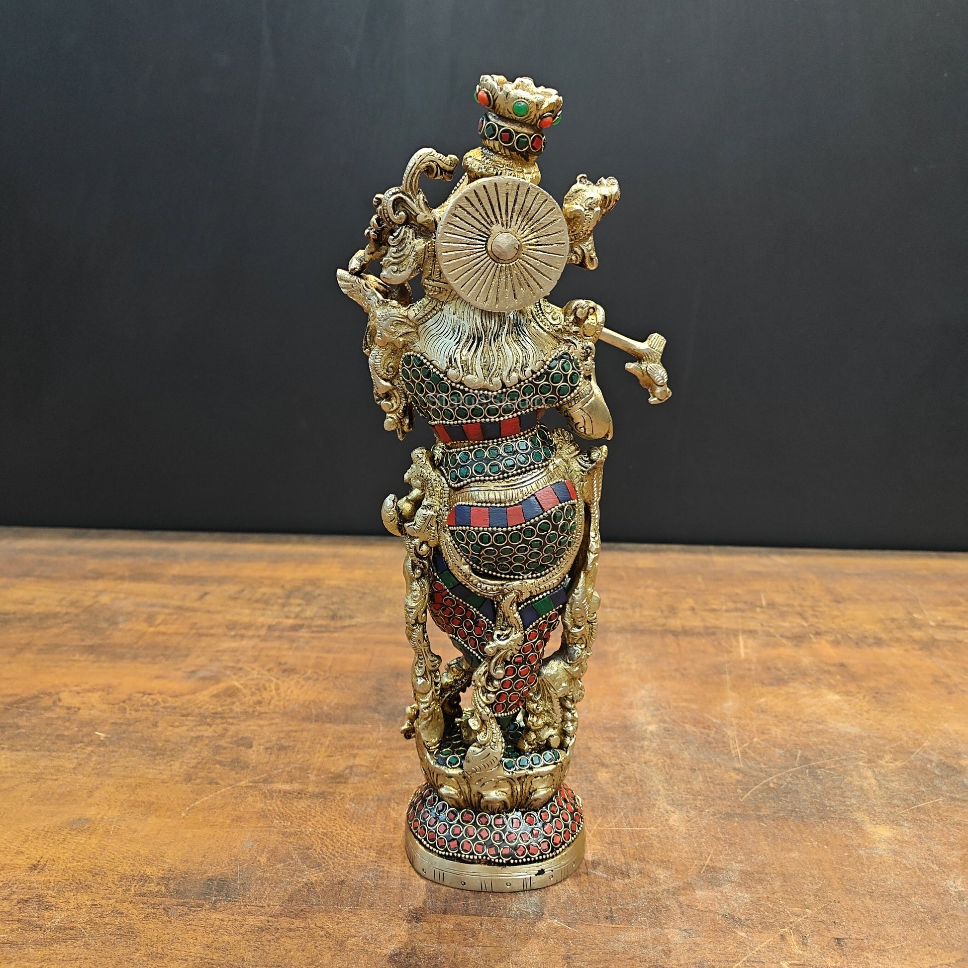 Brass Krishna Statue Stone Work 14 Inch - Image 8