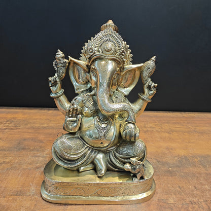 Brass Lord Ganesha Statue 13 Inch by vendor-unknown - Hindu Gods (View 2)