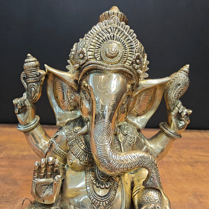 Brass Lord Ganesha Statue 13 Inch by vendor-unknown - Hindu Gods (View 3)