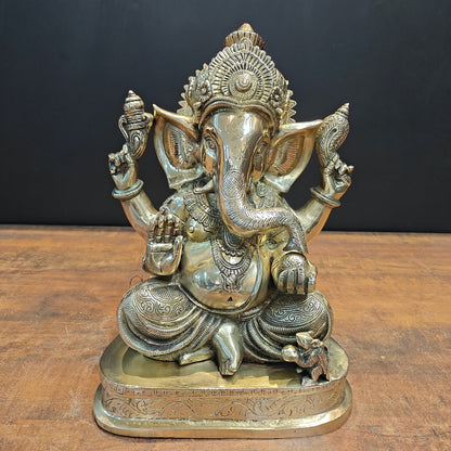 Brass Lord Ganesha Statue 13 Inch by vendor-unknown - Hindu Gods (View 5)