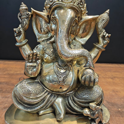 Brass Lord Ganesha Statue 13 Inch by vendor-unknown - Hindu Gods (View 4)