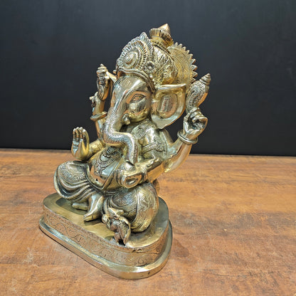 Brass Lord Ganesha Statue 13 Inch by vendor-unknown - Hindu Gods (View 7)