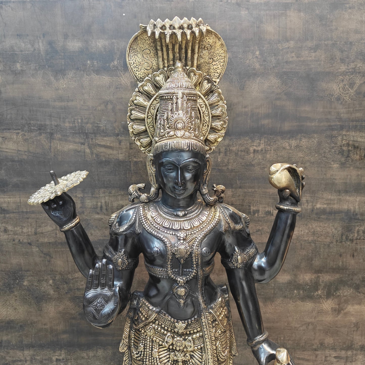Brass Large Exclusive Standing Vishnu Statue Antique Finish 41 Inches