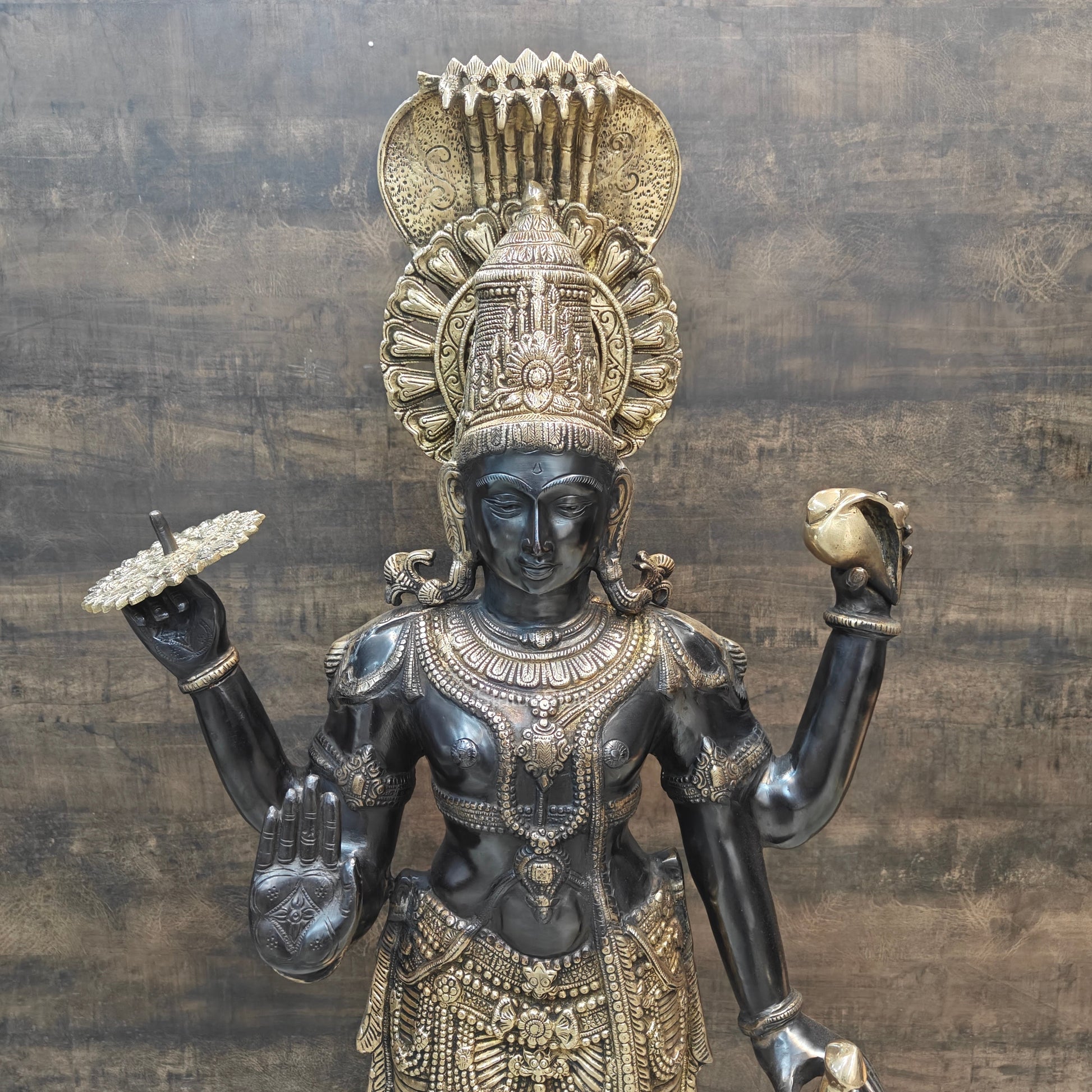 Brass Large Exclusive Standing Vishnu Statue Antique Finish 41 Inches - Image 2