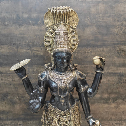 Brass Large Exclusive Standing Vishnu Statue Antique Finish 41 Inches by vendor-unknown - Hindu Gods (View 2)