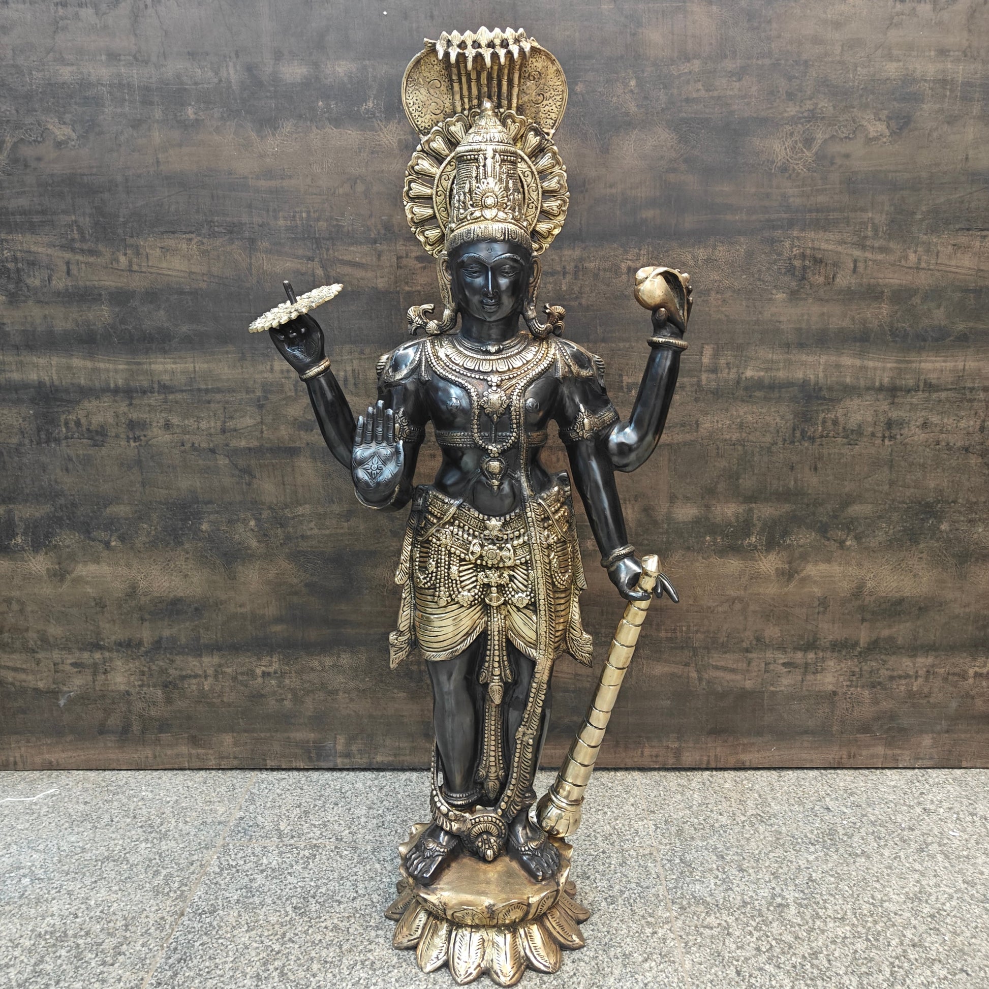 Brass Large Exclusive Standing Vishnu Statue Antique Finish 41 Inches - Image 3