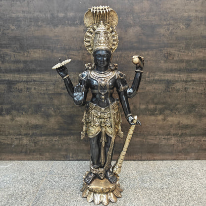 Brass Large Exclusive Standing Vishnu Statue Antique Finish 41 Inches by vendor-unknown - Hindu Gods (View 3)