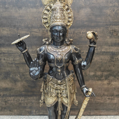 Brass Large Exclusive Standing Vishnu Statue Antique Finish 41 Inches by vendor-unknown - Hindu Gods (View 4)