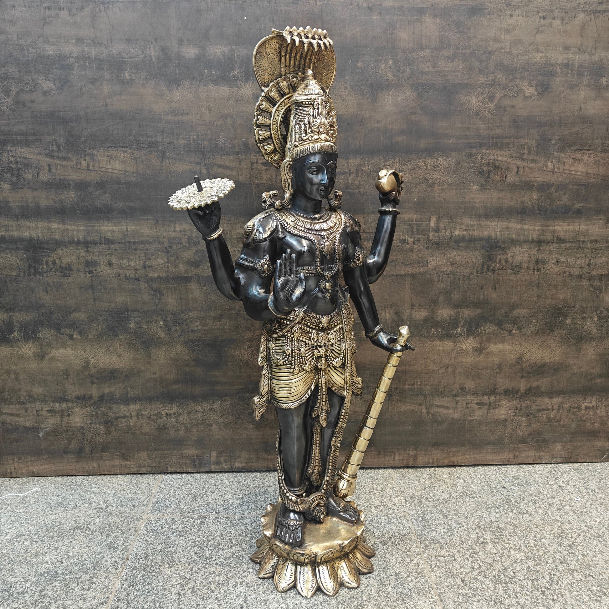 Brass Large Exclusive Standing Vishnu Statue Antique Finish 41 Inches - Image 5