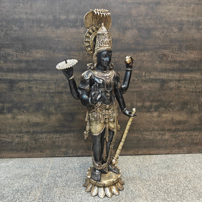Brass Large Exclusive Standing Vishnu Statue Antique Finish 41 Inches by vendor-unknown - Hindu Gods (View 5)