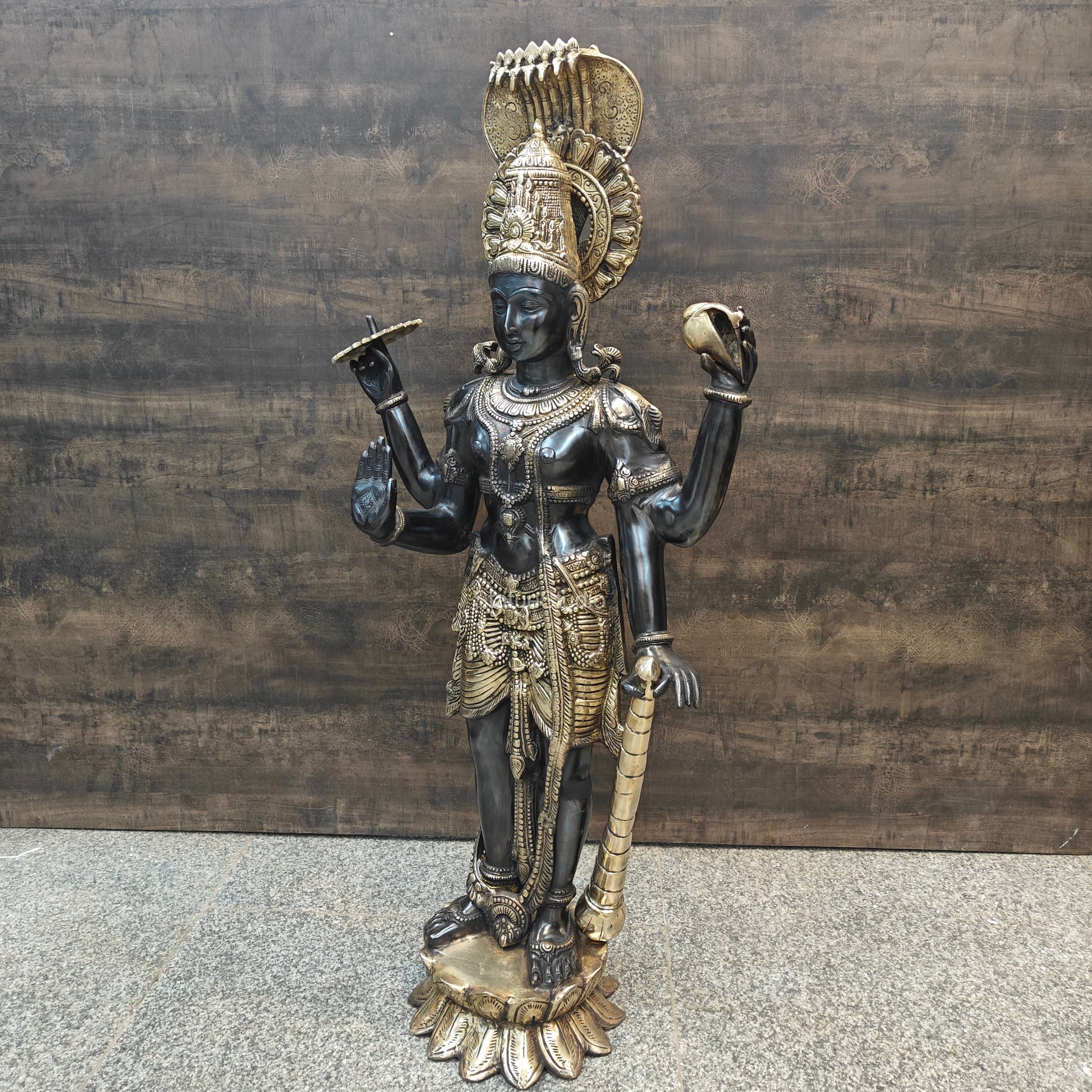 Brass Large Exclusive Standing Vishnu Statue Antique Finish 41 Inches - Image 6