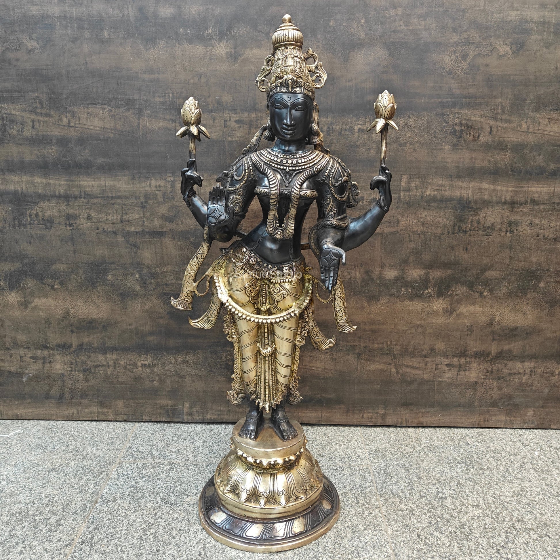 Brass Goddess Lakshmi Statue Antique Patina Finish 38 Inches - Image 3