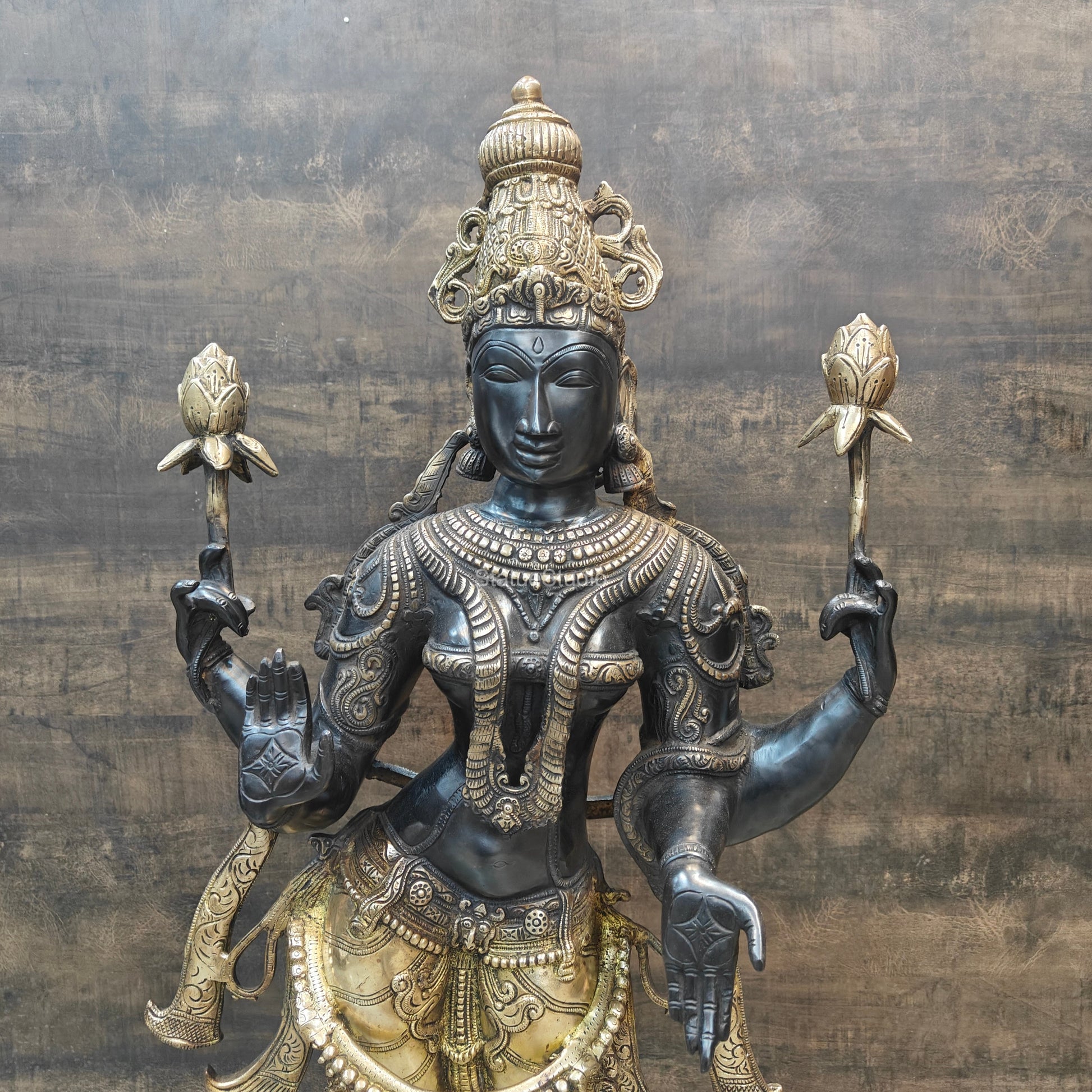 Brass Goddess Lakshmi Statue Antique Patina Finish 38 Inches - Image 4