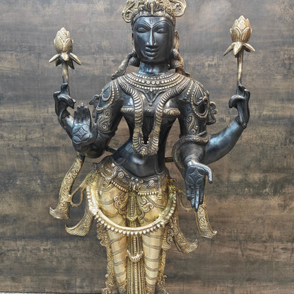 Brass Goddess Lakshmi Statue Antique Patina Finish 38 Inches by vendor-unknown - Hindu Gods (View 5)