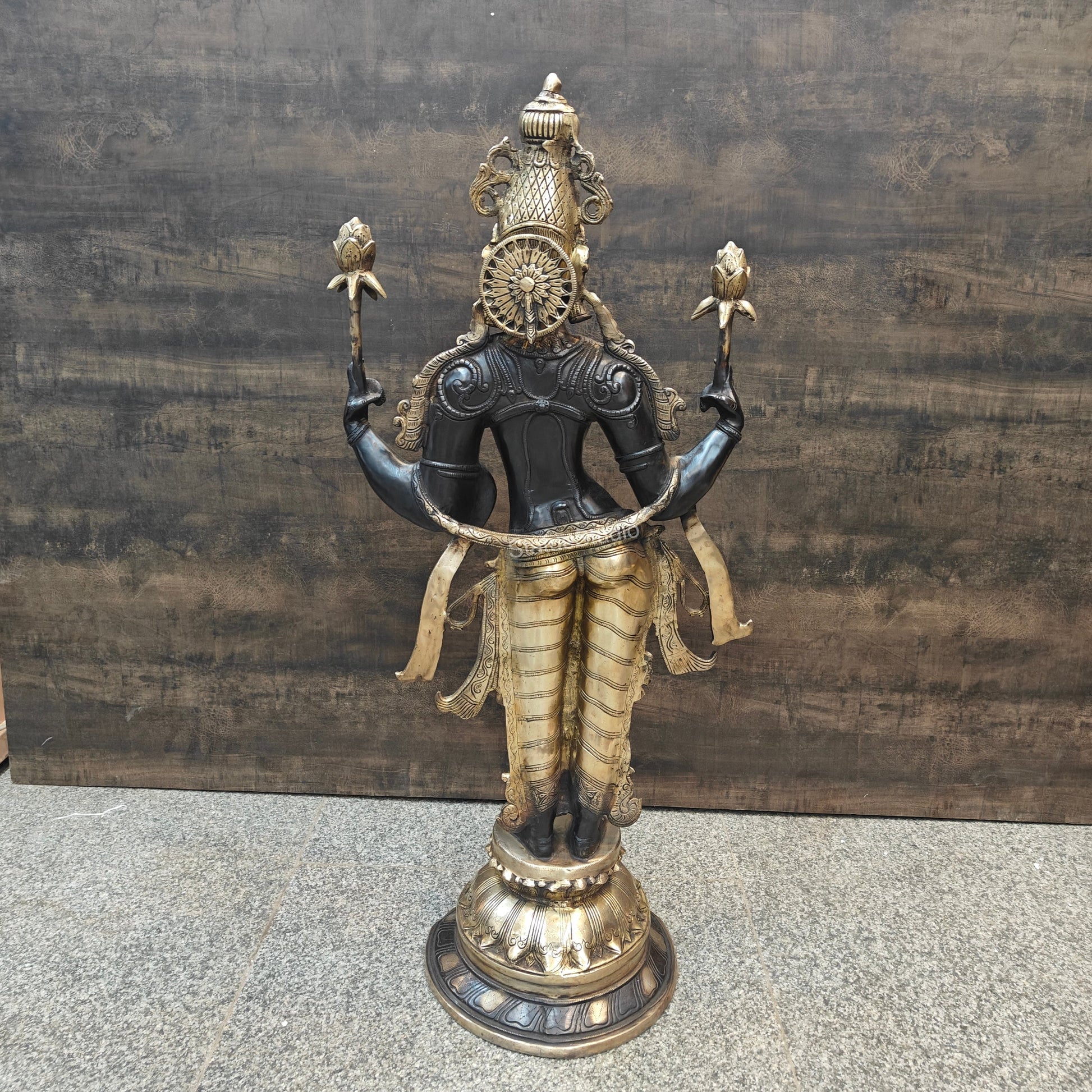 Brass Goddess Lakshmi Statue Antique Patina Finish 38 Inches - Image 7