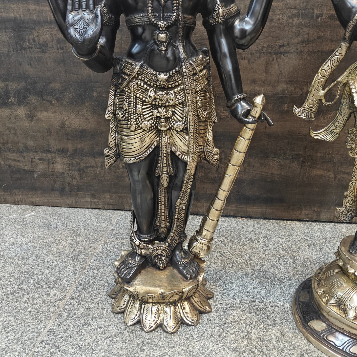 Brass Vishnu Lakshmi Statue Antique Patina Finish 41 Inches
