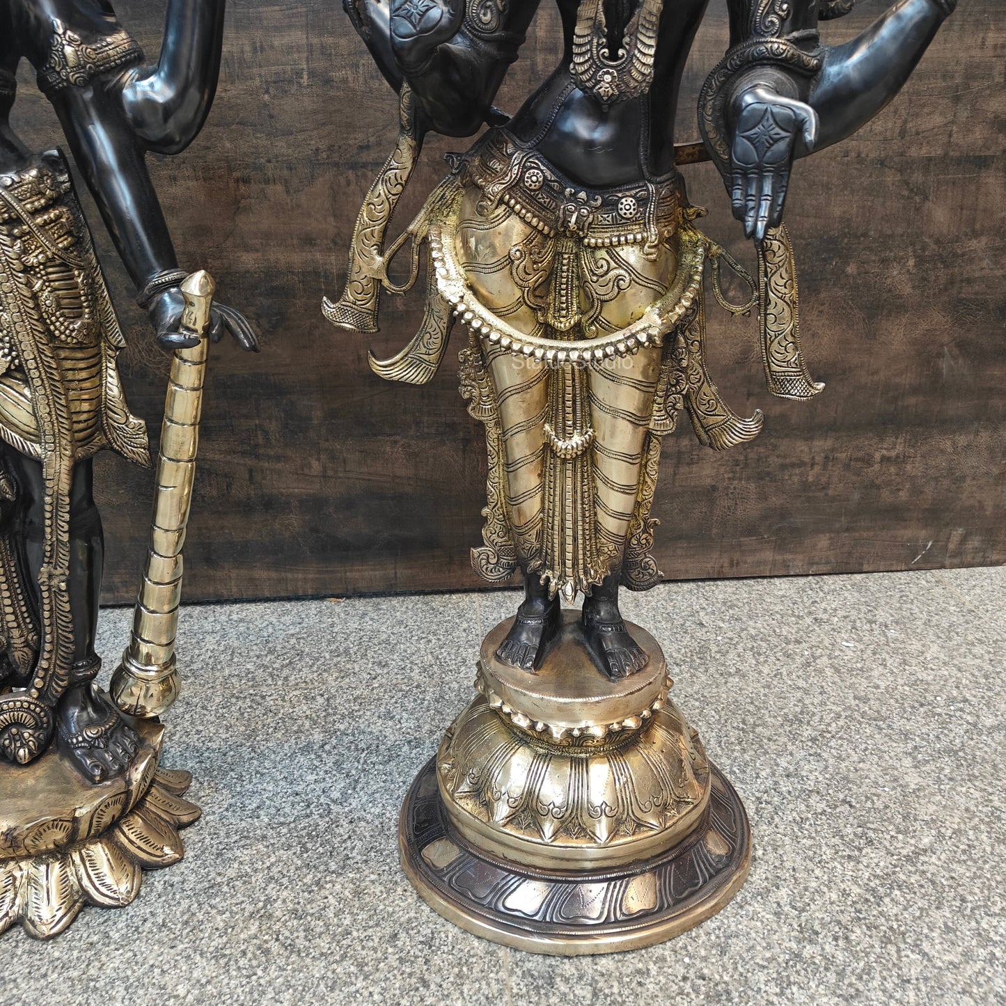Brass Vishnu Lakshmi Statue Antique Patina Finish 41 Inches