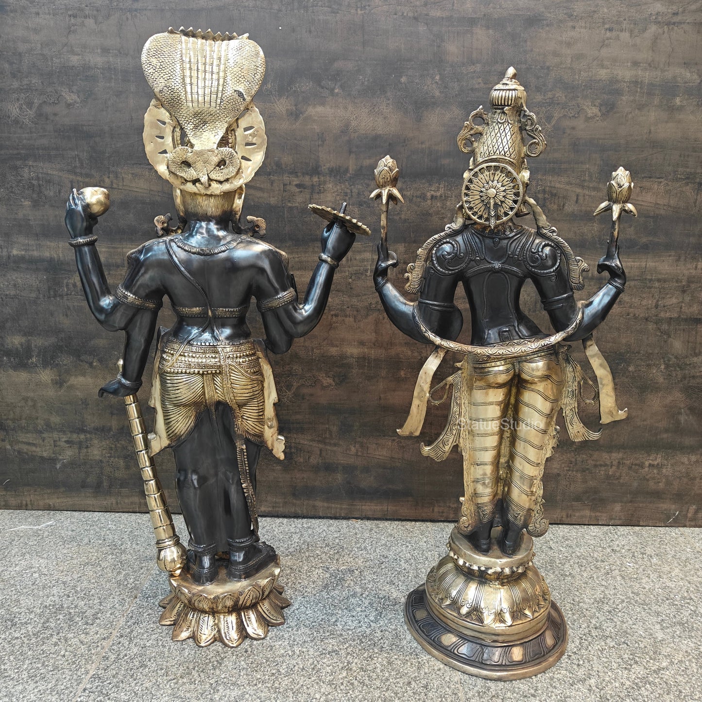 Brass Vishnu Lakshmi Statue Antique Patina Finish 41 Inches