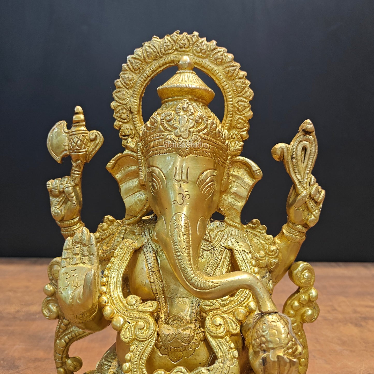 Brass Ganpati Idol Sitting On Lotus Base 12.5 Inch