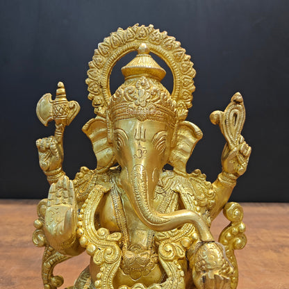 Brass Ganpati Idol Sitting On Lotus Base 12.5 Inch by vendor-unknown - Hindu Gods (View 2)