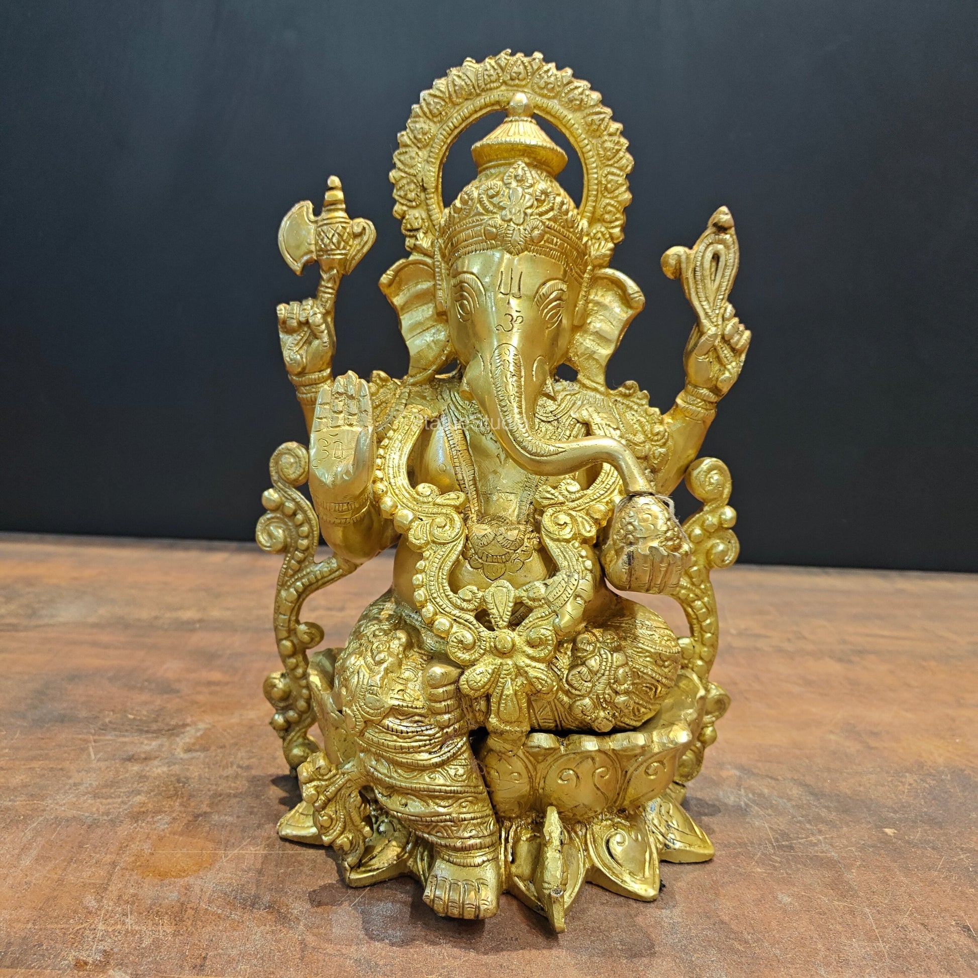 Brass Ganpati Idol Sitting On Lotus Base 12.5 Inch - Image 3