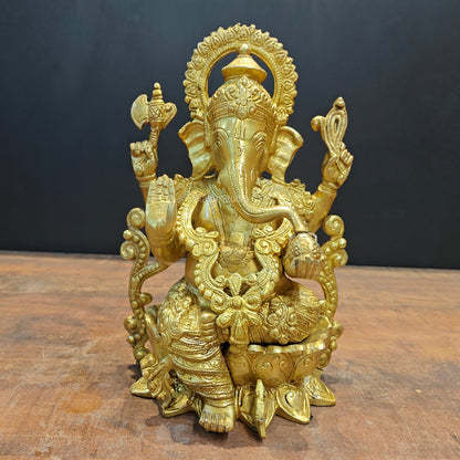 Brass Ganpati Idol Sitting On Lotus Base 12.5 Inch by vendor-unknown - Hindu Gods (View 3)