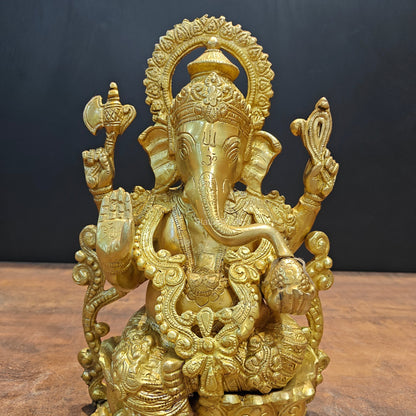 Brass Ganpati Idol Sitting On Lotus Base 12.5 Inch by vendor-unknown - Hindu Gods (View 4)