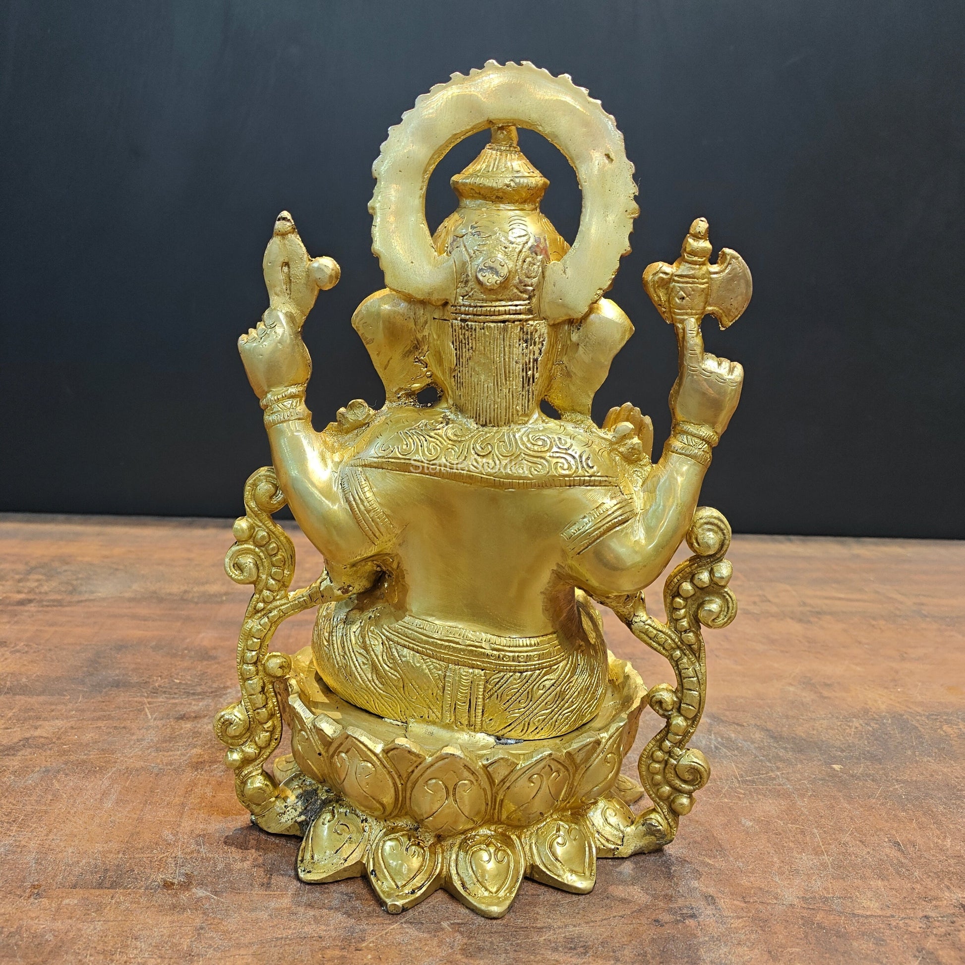 Brass Ganpati Idol Sitting On Lotus Base 12.5 Inch - Image 7
