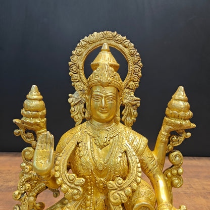 Brass Goddess Lakshmi Idol Sitting On Lotus Base 1 Feet by vendor-unknown - Hindu Gods (View 3)