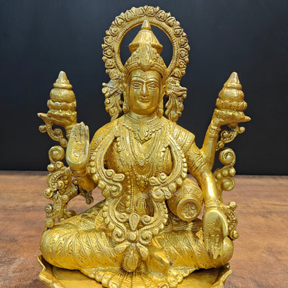 Brass Goddess Lakshmi Idol Sitting On Lotus Base 1 Feet by vendor-unknown - Hindu Gods (View 2)