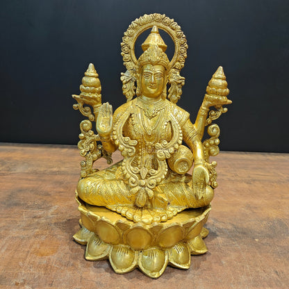 Brass Goddess Lakshmi Idol Sitting On Lotus Base 1 Feet by vendor-unknown - Hindu Gods (View 4)