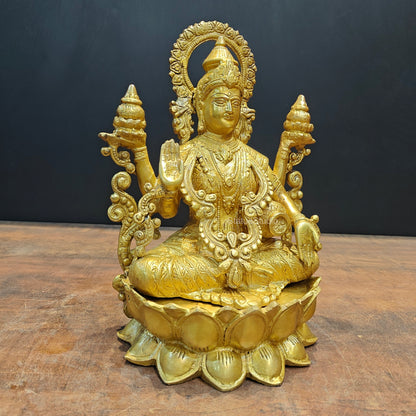Brass Goddess Lakshmi Idol Sitting On Lotus Base 1 Feet by vendor-unknown - Hindu Gods (View 5)