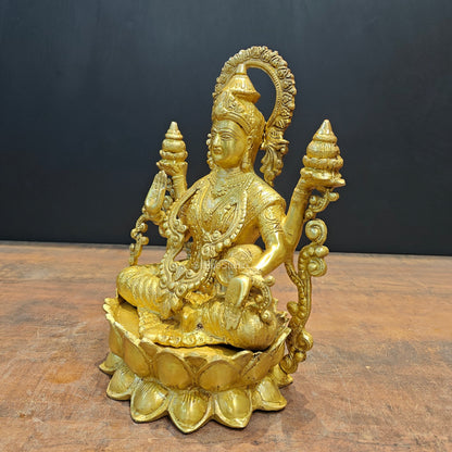 Brass Goddess Lakshmi Idol Sitting On Lotus Base 1 Feet by vendor-unknown - Hindu Gods (View 6)