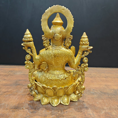 Brass Goddess Lakshmi Idol Sitting On Lotus Base 1 Feet by vendor-unknown - Hindu Gods (View 7)