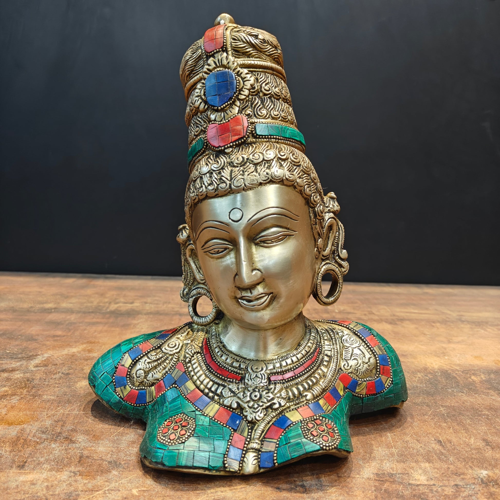 Brass Devi Parvati Bust Stone Work Sculpture 1 Feet - Eco-friendly - Sama Homes