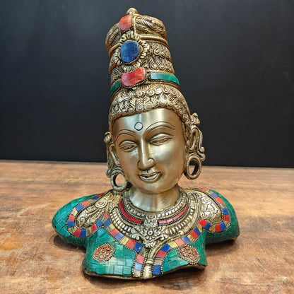Brass Devi Parvati Bust Stone Work Sculpture 1 Feet by vendor-unknown - Hindu Gods
