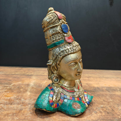Brass Devi Parvati Bust Stone Work Sculpture 1 Feet by vendor-unknown - Hindu Gods (View 5)