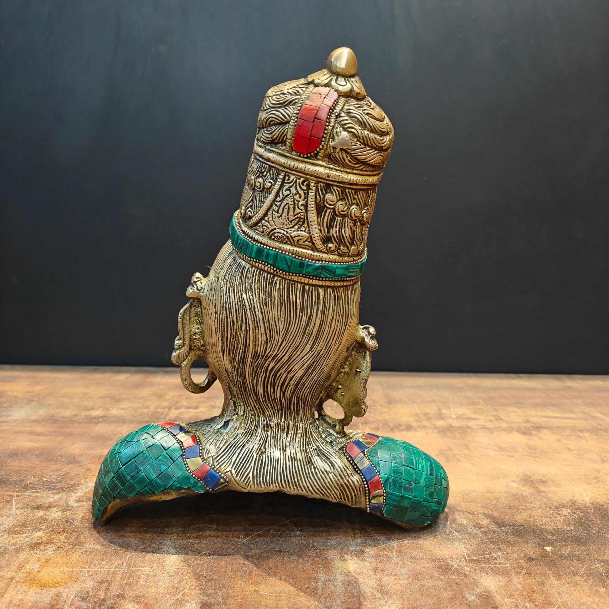 Brass Devi Parvati Bust Stone Work Sculpture 1 Feet - Image 7