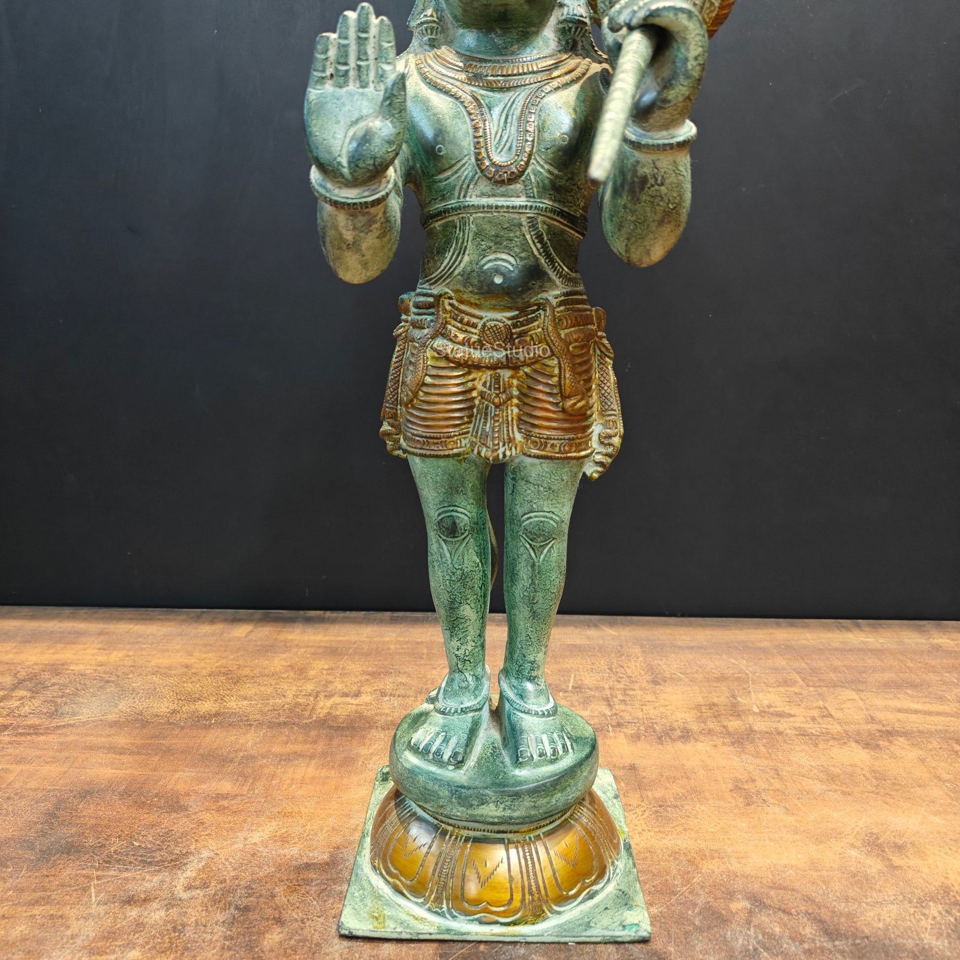 Brass Hanuman Statue Blessing Mudra Antique Patina Finish 22 Inches - Image 6