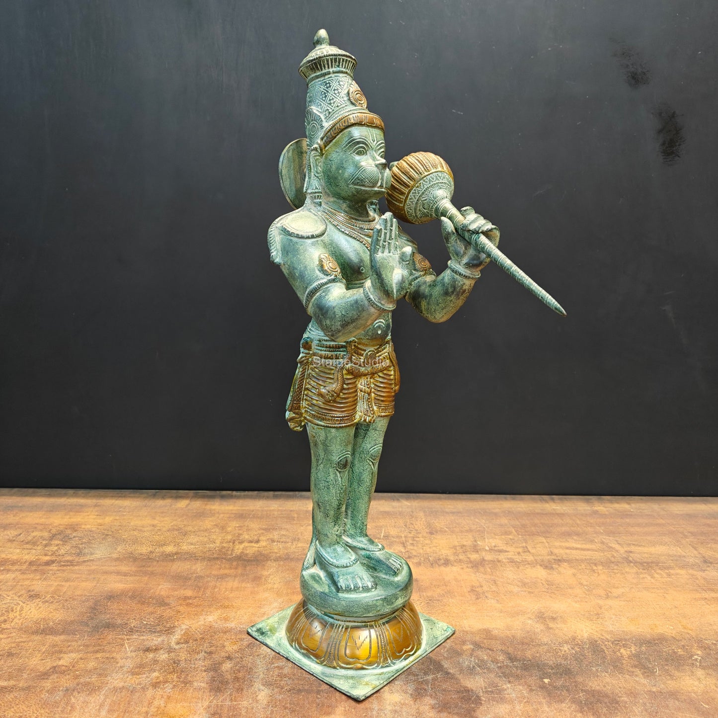 Brass Hanuman Statue Blessing Mudra Antique Patina Finish 22 Inches