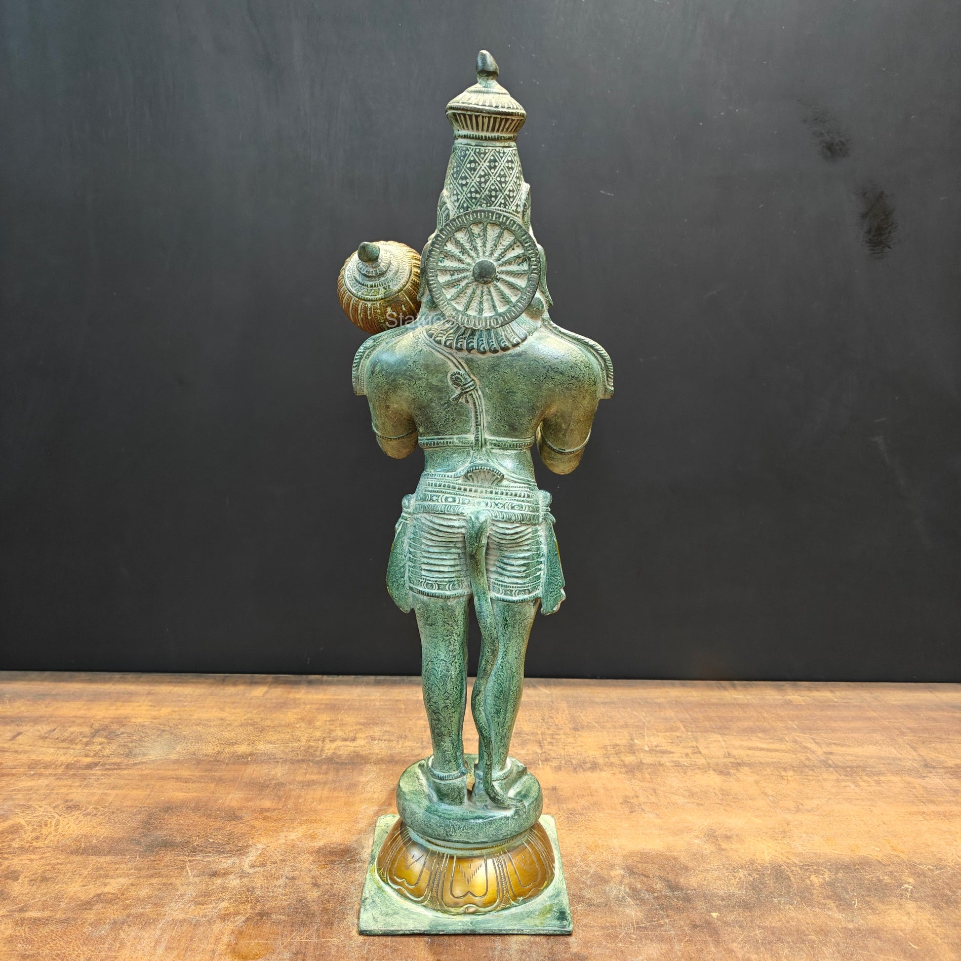 Brass Hanuman Statue Blessing Mudra Antique Patina Finish 22 Inches - Image 9