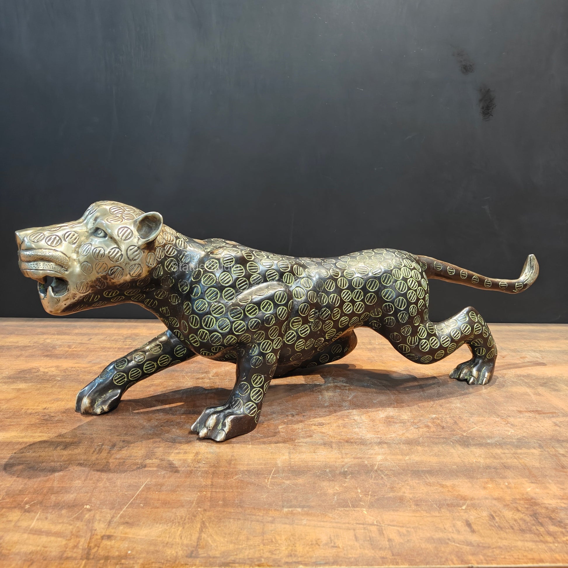 Brass Angry Leopard Figurines Showpieces Decor 34 Inches - Eco-friendly - Sama Homes