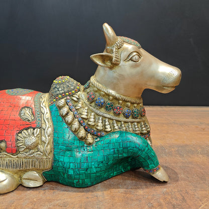 Brass Nandi Idol Stone Work For Showpiece Decor 19 Inch by vendor-unknown - Spiritual (View 2)