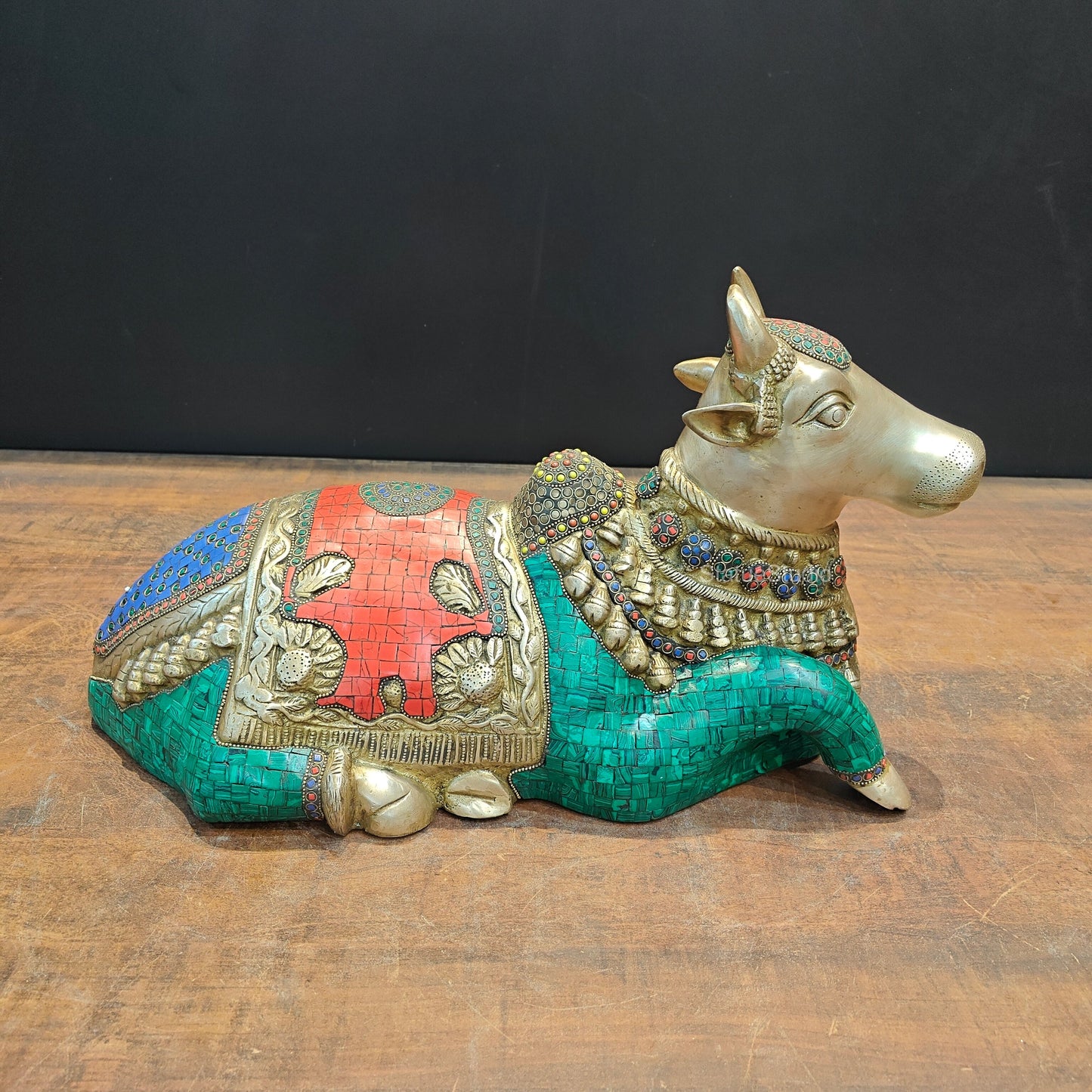 Brass Nandi Idol Stone Work For Showpiece Decor 19 Inch